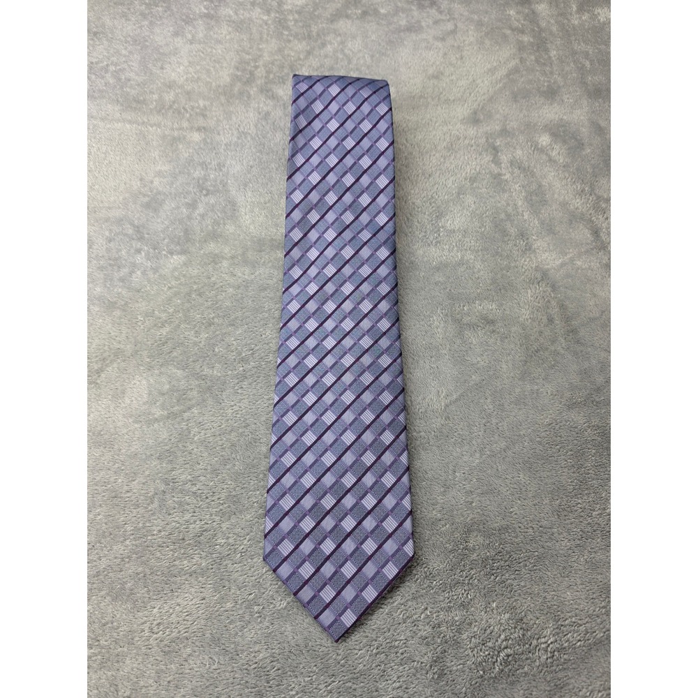 Van Heusen Mens Purple Grey Geometric‎ Plaid Check Formal Business Necktie